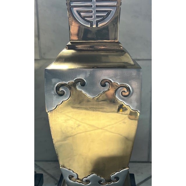 Metal Late 20th Century Chinoiserie Brass Table Lamps - a Pair For Sale - Image 7 of 18