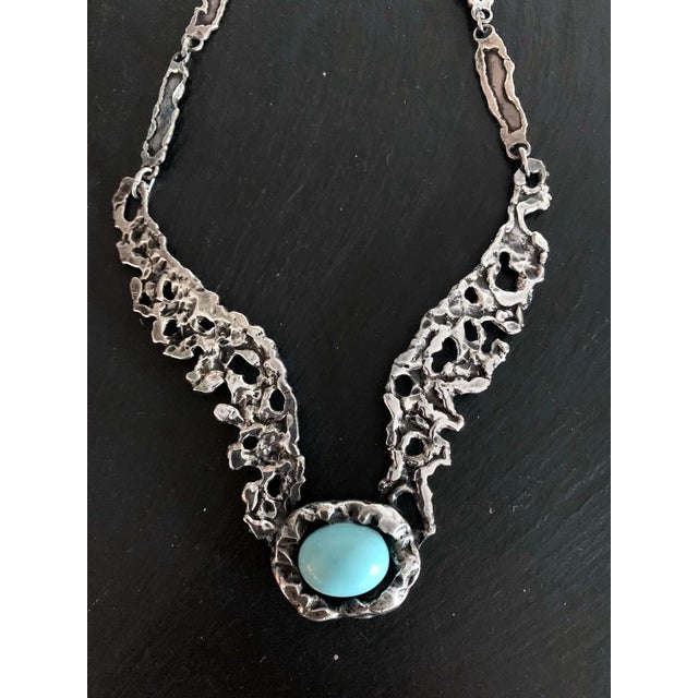 Mexican Mexican Modernist Sterling Silver Necklace by Tane Orfebres For Sale - Image 3 of 9