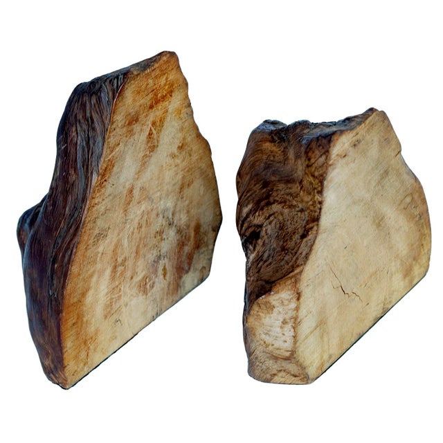 Burnt Umber Pr. Vintage Organic Wooden Bookends For Sale - Image 8 of 10