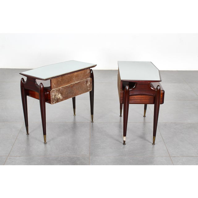 Wood Mid-Century Modern Dassi Wood and Glass Nightstands, 1950s, Set of 2 For Sale - Image 7 of 18