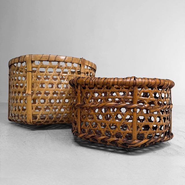 Shōwa Japanese Bamboo Baskets, 1950, Set of 2 For Sale - Image 9 of 9