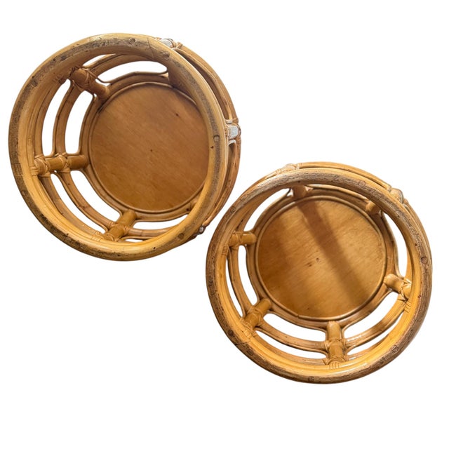 Vintage Post Modern Bent Bamboo & Rattan Side Tables or Stools – A Pair For Sale - Image 9 of 12
