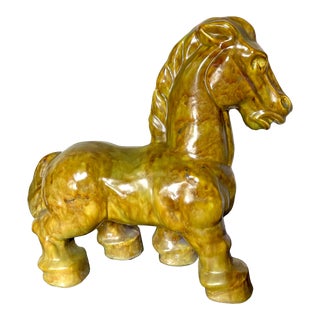 Mid Century Majolica Glazed Ceramic Horse Sculpture For Sale