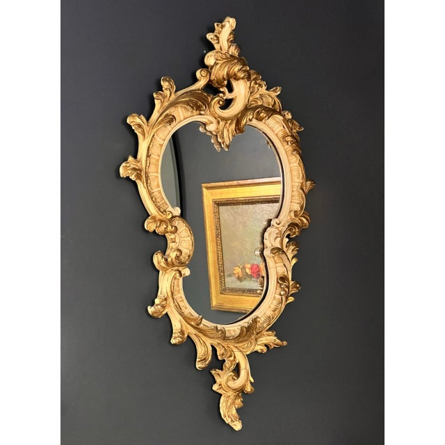 Cream Pair of 19th Century Italian Rococo Style Carved Cream Painted and Giltwood Mirrors For Sale - Image 8 of 15