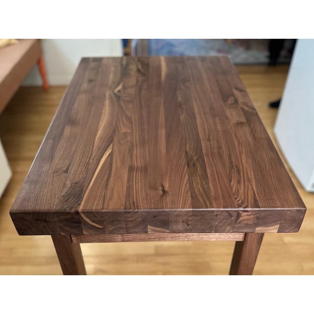 Not Yet Made - Made To Order Solid 3” Thick Walnut Kitchen Table, Dovetailed Drawer, Towel Bar and Tapered Legs For Sale - Image 5 of 9