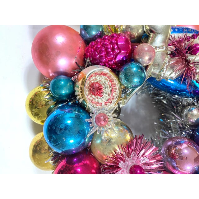 2020s Pair of Handmade Christmas Wreaths With Vintage Glass Ornaments & Reindeer For Sale - Image 5 of 12