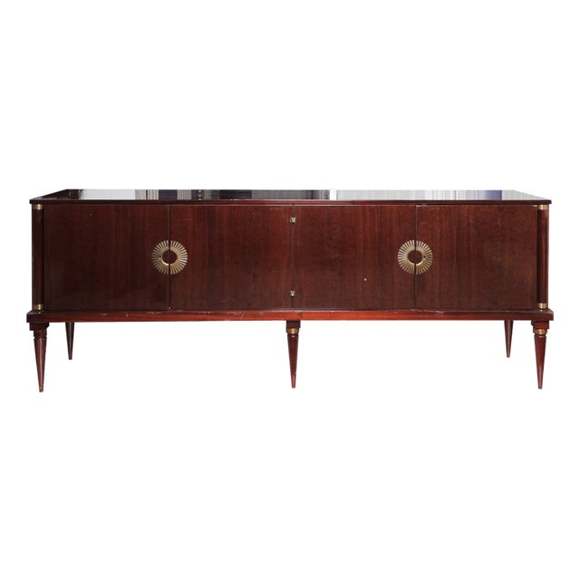 Mid-Century Mahogany Sideboard with Brass Accents For Sale