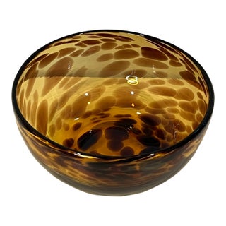 Vintage Tortoise Shell Hand Blown Art Glass Bowl Brown For Sale