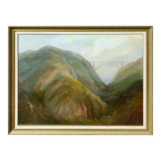 Bixby Creek Bridge at Big Sur California Landscape in Oil on Artists on Canvas by Kenneth Lucas For Sale