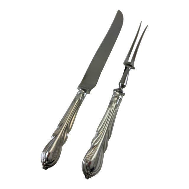 1980s Silver Pair Carving Set, Carving Fork & Carving Knife, Lily. For Sale