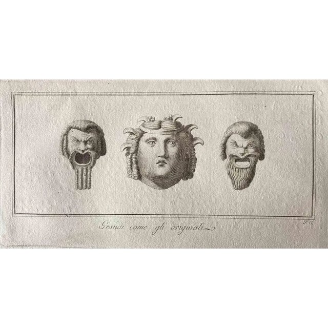 Human heads from ancient rome, from the series "antiquities of herculaneum exposed", original etching from the end of the...