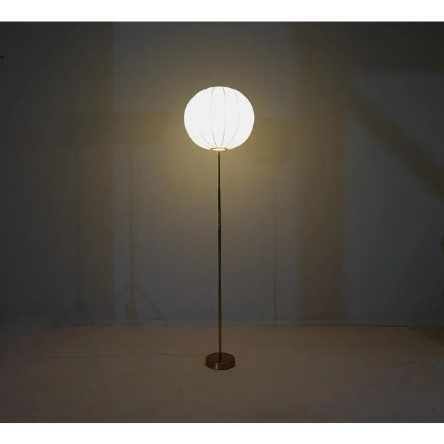 Mid-Century Brass Floor Lamp with Round Cotton Shade from Asea, Sweden, 1960s For Sale - Image 13 of 16