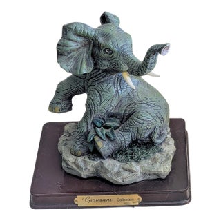 1980s Detailed Large Elephant Figurine on a Patch For Sale