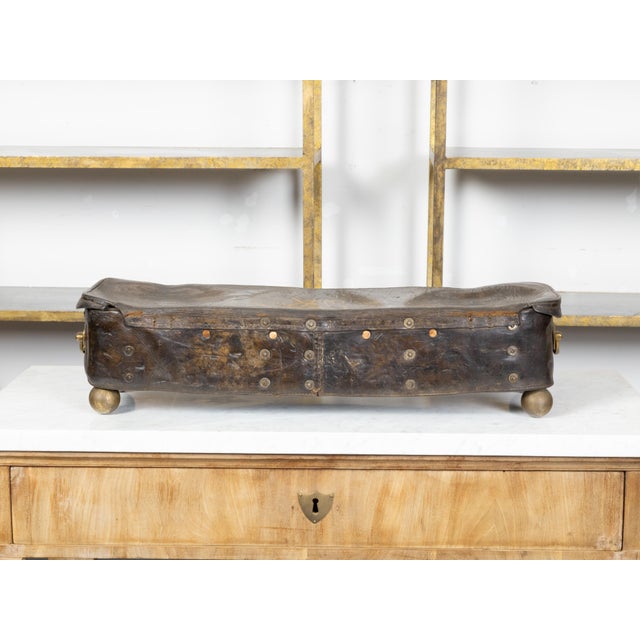 19th Century English 19th Century Brown Leather Case with GR Crowned Monogram and Ball Feet For Sale - Image 5 of 12