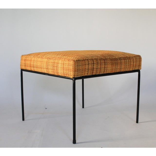 Metal 1950s Upholstered Wrought Iron Based Stools Attributed to Paul McCobb - Set of Three For Sale - Image 7 of 13