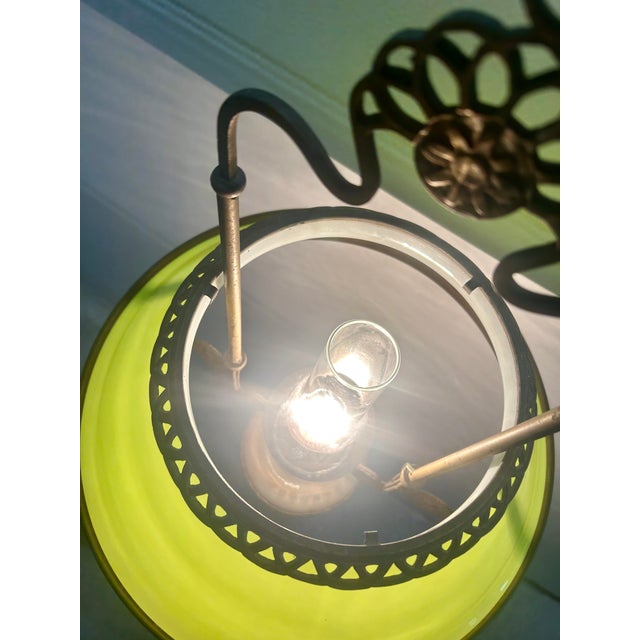 Vintage Brass Pendant Light with Green Canfino and Ceramic, 1969 For Sale - Image 6 of 12