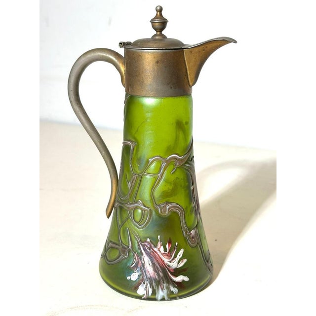 Art Nouveau Glass Claret Jug with Pewter Mount from Lötz For Sale - Image 5 of 5