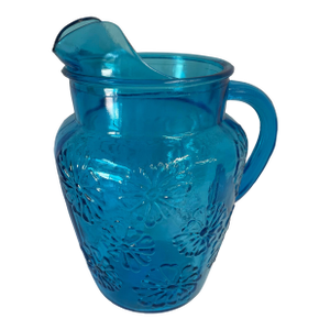 Vintage Blue Anchor Hocking Spring Song Embossed Daisy Pitcher