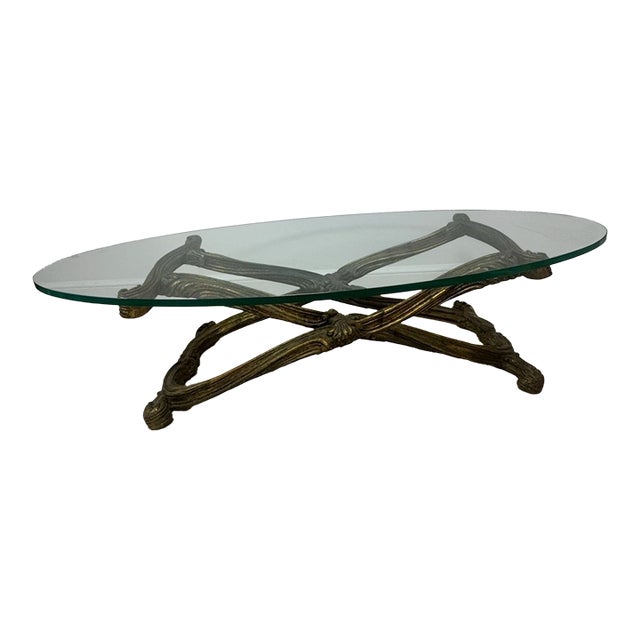 Jansen 1940’s Regency Oval Glass Top Coffee Table For Sale