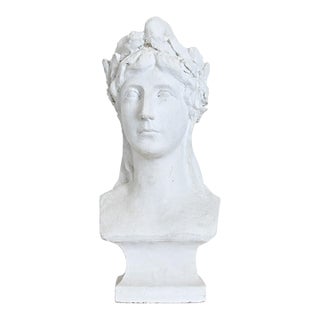 French Vintage Plaster Bust of a Woman in Laurel Leaf Crown For Sale