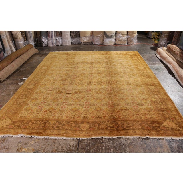 Traditional Vintage Oushak-Style European Rug in Gold and Beige-Brown Floral Pattern For Sale - Image 3 of 9