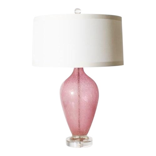 Large Pink Murano Lamp With Bullicante Inclusions, C. 1950 For Sale