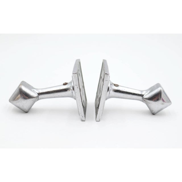 Pair of Art Deco Nickel Plated Brass Towel Bar Brackets For Sale - Image 4 of 5