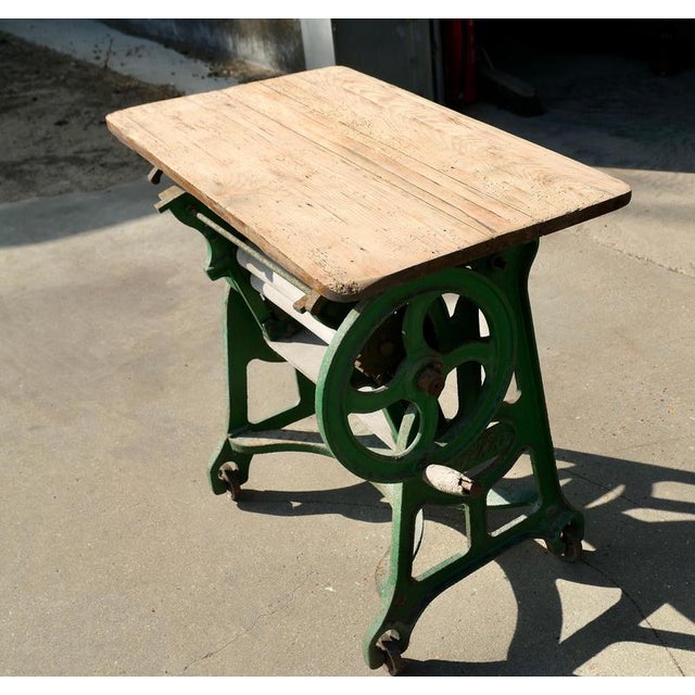 Metal Industrial Garden Table in Cast-Iron with Pine Top, 1900 For Sale - Image 7 of 9