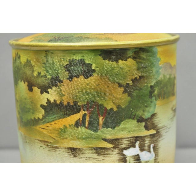 Antique Nippon Hand Painted "Tapestry" Porcelain Lake & Duck Humidor Biscuit Jar For Sale - Image 4 of 18