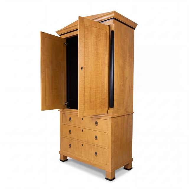 20th-C. Neoclassical Biedermeier Style Custom Maple Linen Press Cabinet Armoire For Sale - Image 4 of 6