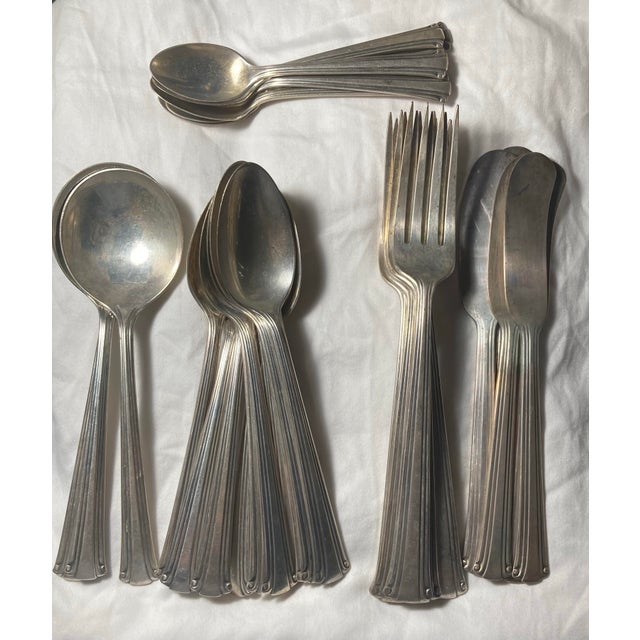 Sterling Silver Mixed Set of American Reed & Barton 1889-1946. 3 Soup 5 Butter 11 Teaspoon 5 Dinner Forks 6 Demitasse Spoons - 30 pcs For Sale - Image 9 of 9