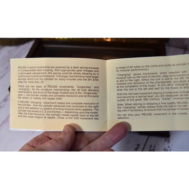 Mid 20th Century Swiss Reuge Music Box 3 Songs Inlaid Box With Key For Sale - Image 16 of 17