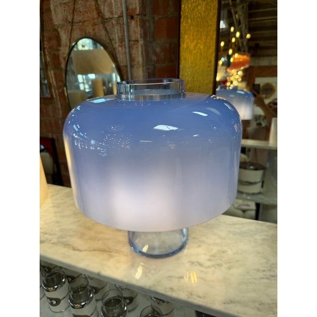 Iconic LT226 table lamp designed by Carlo Nason for Mazzega, Italy. Featuring a cylindrical glass base and a large domed...