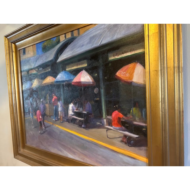 Dove Gray Contemporary Original Painting of City Farmer's Market For Sale - Image 8 of 9