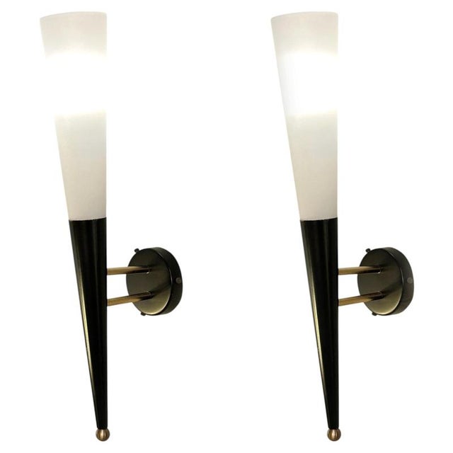 Opaline Glass and Metal Wall Lights, 1960s, Set of 2 For Sale - Image 10 of 10