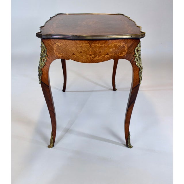 Early 20th Century French Louis XV Style Rosewood Marquetry Writing Table/Desk For Sale - Image 16 of 18