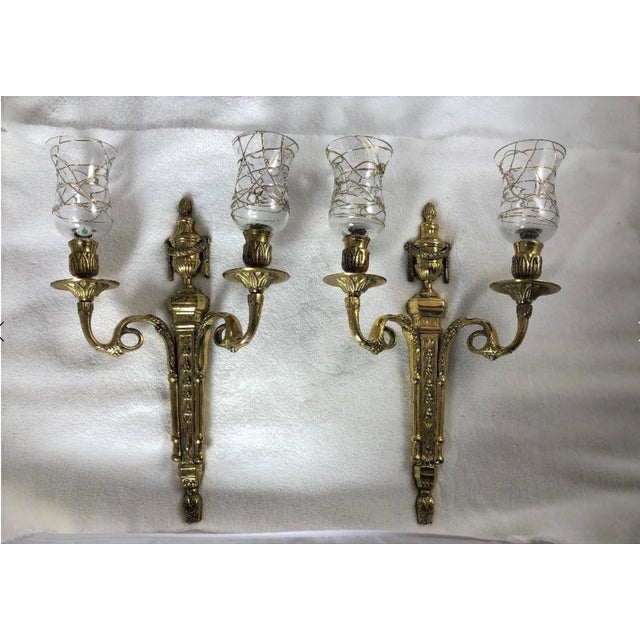 Vintage Early 20th Century French Empire Brass and Crystal Sconces - a Pair For Sale - Image 9 of 10