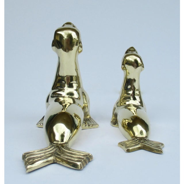 Vintage C.1960's Polished Brass Pair of Seals, Decorative Accents, And/Or Bookends -2 Pieces For Sale - Image 9 of 12