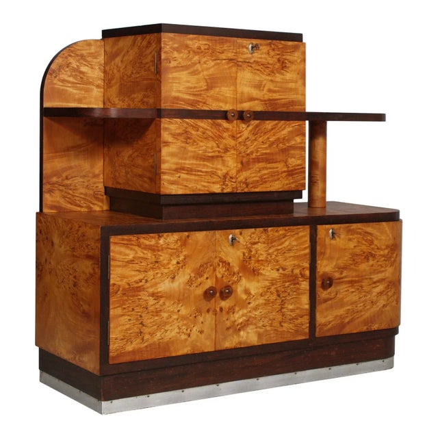 Description: a five doors 1930s italian art deco sideboard buffet in burl elmwood period: 1930s style: art deco material:...