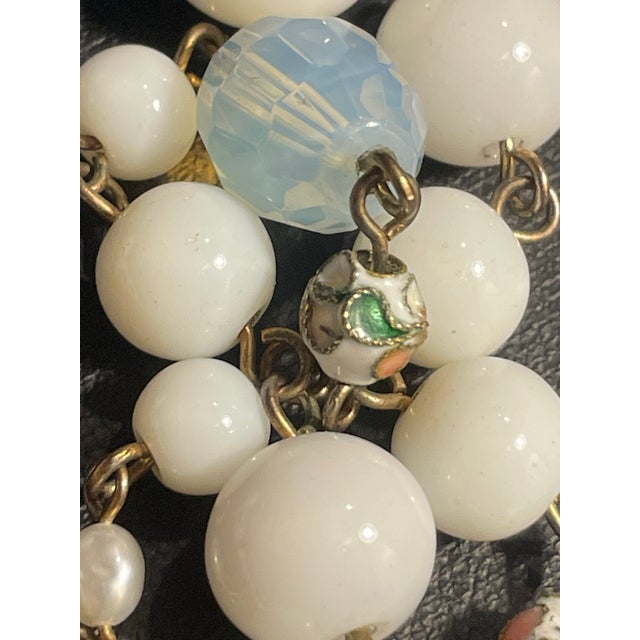 1950s Jewelry Bohemia Czech Opaline & Milk Glass With Cloisonné and Pearl Accent Beads. For Sale - Image 4 of 6