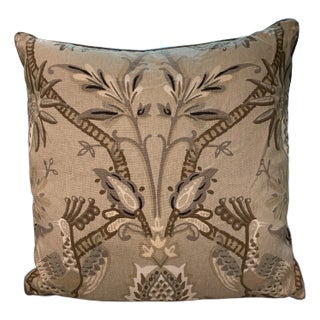 Block Print Pillow With Bird and Vine Motif For Sale