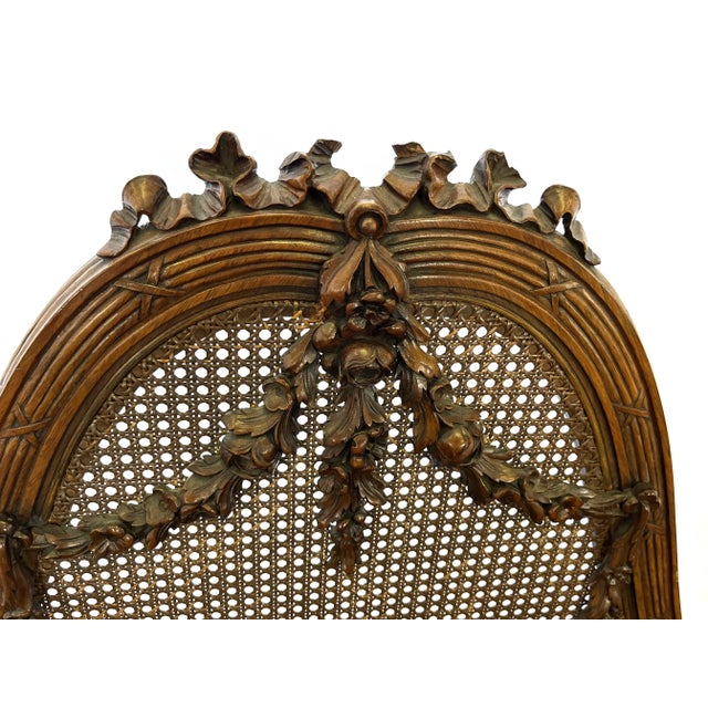 Antique French Cane Daybed With Carved Roses and Velvet Upholstery For Sale - Image 4 of 13