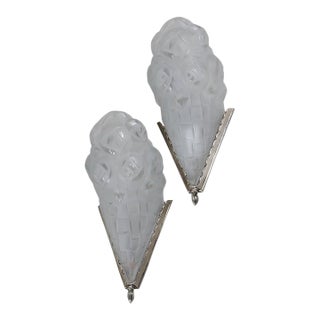 French Art Deco Corner Wall Sconces by Francis Hubens & Degue 1930 France - A Pair For Sale