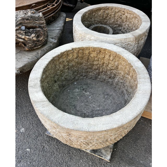 Stone Large Vintage Granite Zig Zag Planter For Sale - Image 7 of 7