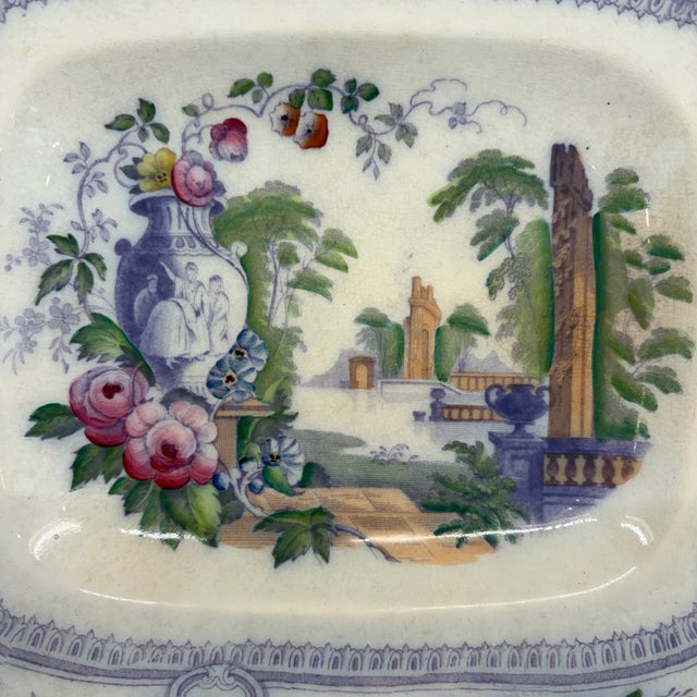 English Antique English Staffordshire Parma Hand Painted Serving Platter Livesley Powell & Co 1850s For Sale - Image 3 of 10