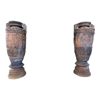 Pair Late 19th Century Monumental Neoclassical Amphora Garden Urns - Set of 2 For Sale