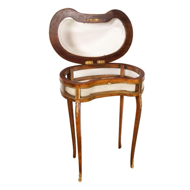 Brown Antique 19thC French Louis XV Ormolu & Walnut Bijouterie Jewelry Table Vitrine, 1880 For Sale - Image 8 of 15