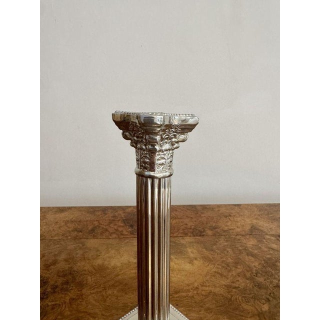 1900 - 1909 Antique Edwardian Silver Plated Candlesticks, 1900, Set of 2 For Sale - Image 5 of 6