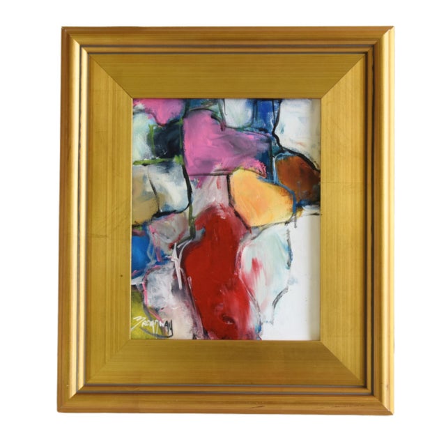 Contemporary Modern Abstract Oil Painting W/ Antiqued Gold Wood Frame