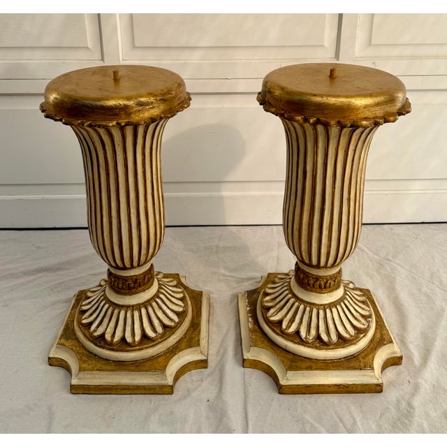 Here is a gorgeous pair of carved wood table pedestals/bases that were made in Italy in the early mid-century. Each piece...